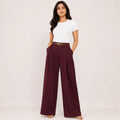 Korean Style High Waist Belted Maroon