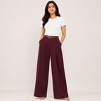 Korean Style High Waist Belted Maroon