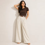 Korean Style High Waist Belted Cream