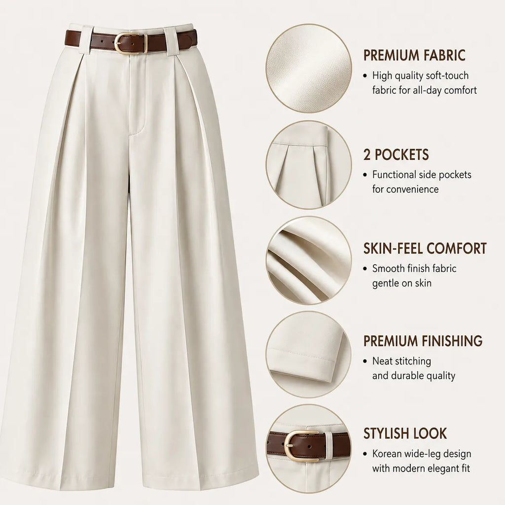 Korean Style High Waist Belted Cream