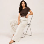 Korean Style High Waist Belted Cream