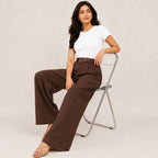 Korean Style High Waist Belted Brown