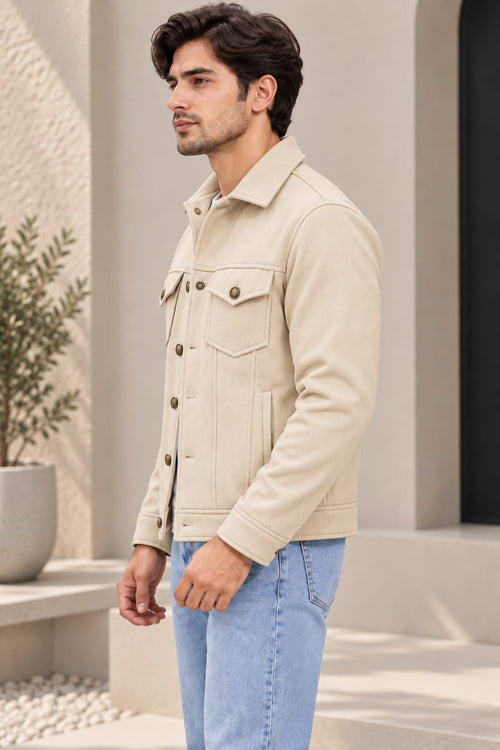 Men's Beige Tweed Textured Jacket