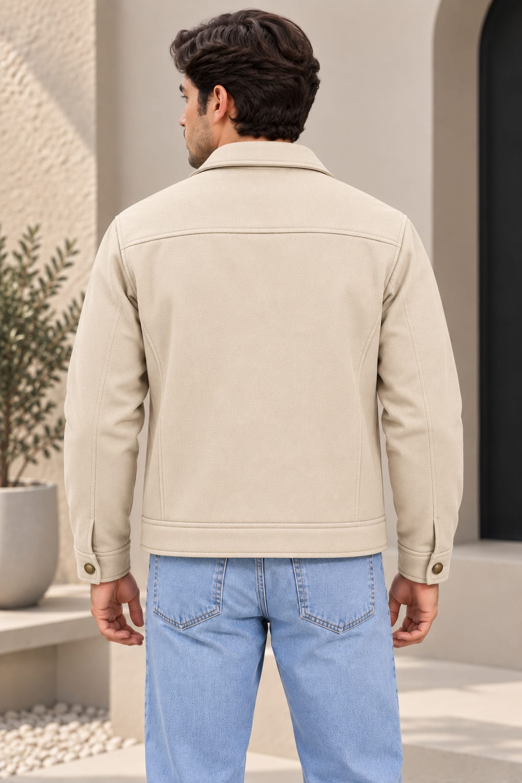 Men's Beige Tweed Textured Jacket