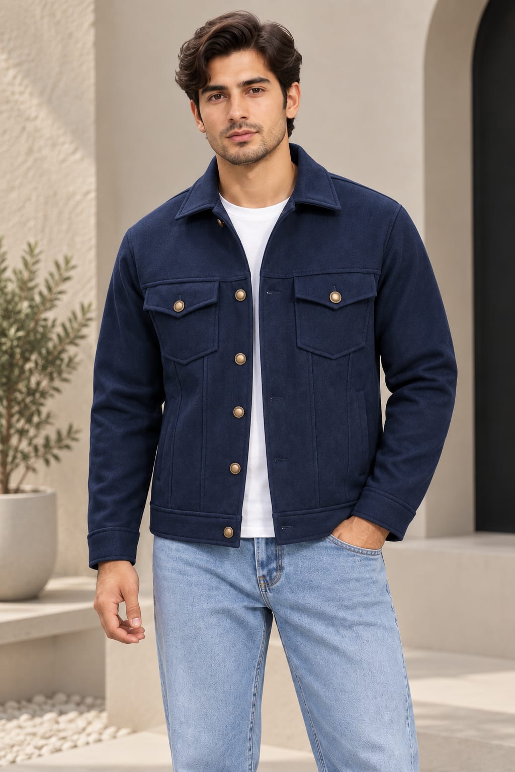 Men's Blue Tweed Textured Jacket