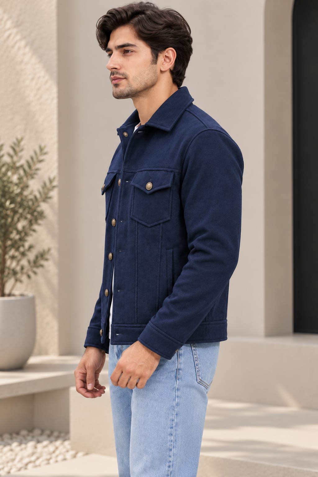 Men's Blue Tweed Textured Jacket