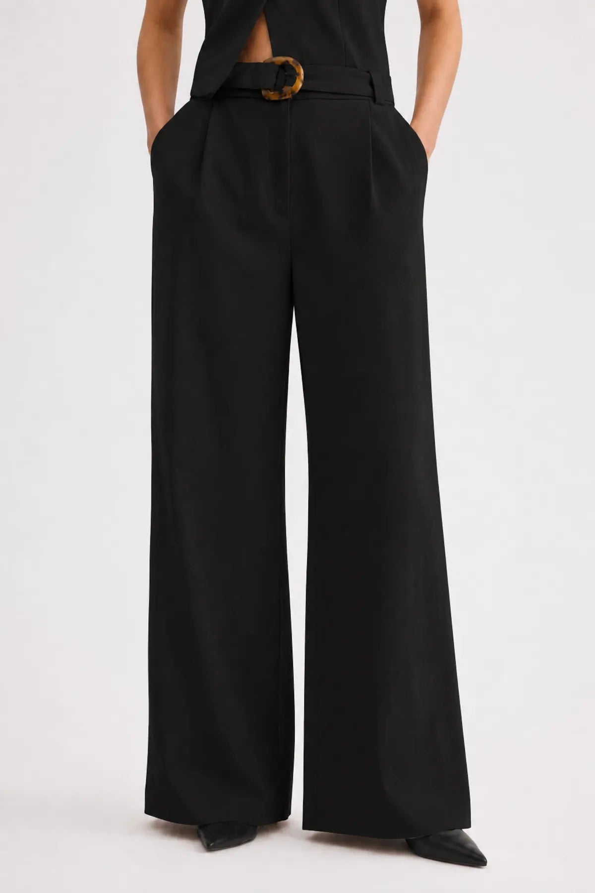 Korean Style High Waist Buckle Black