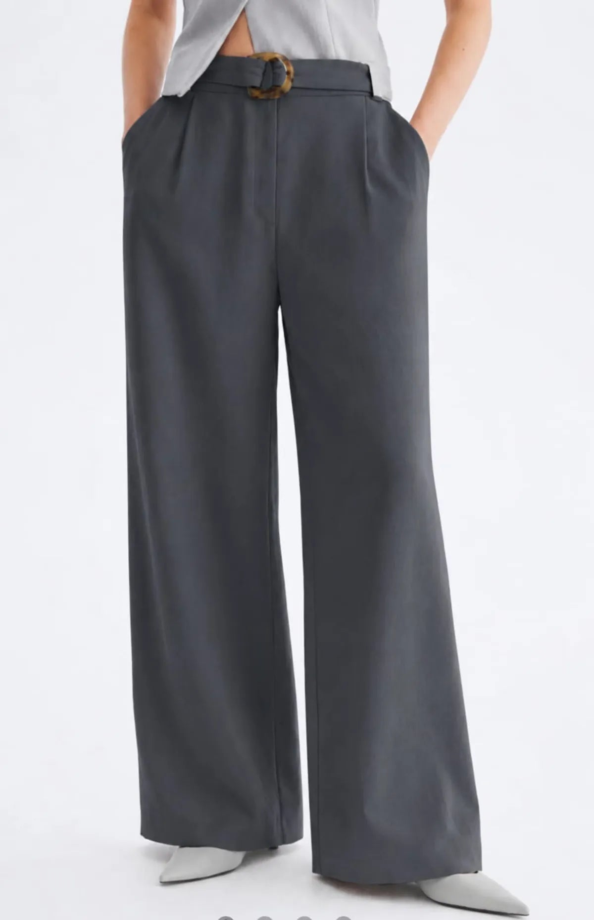 Korean Style High Waist Buckle Gray