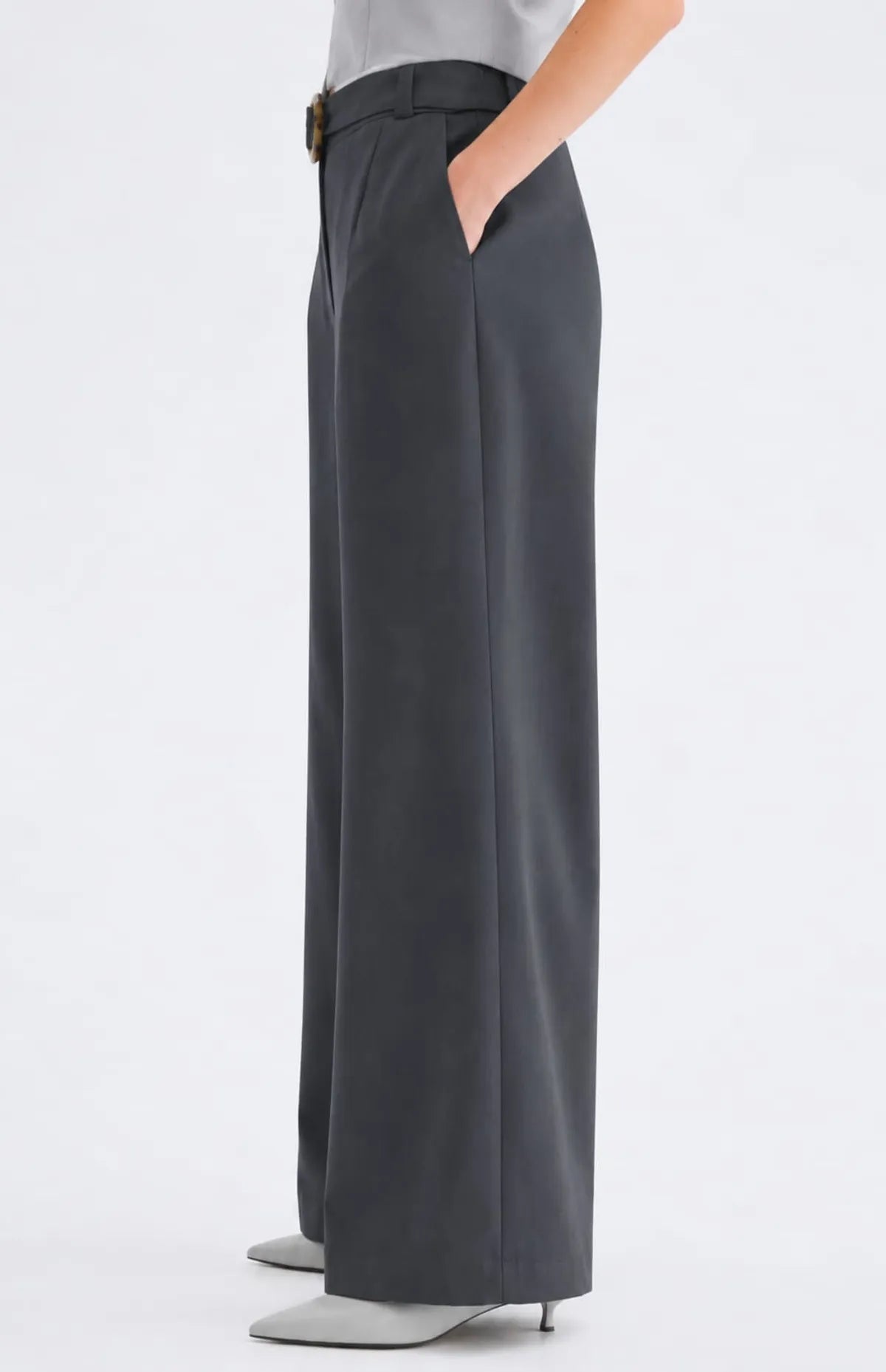 Korean Style High Waist Buckle Gray