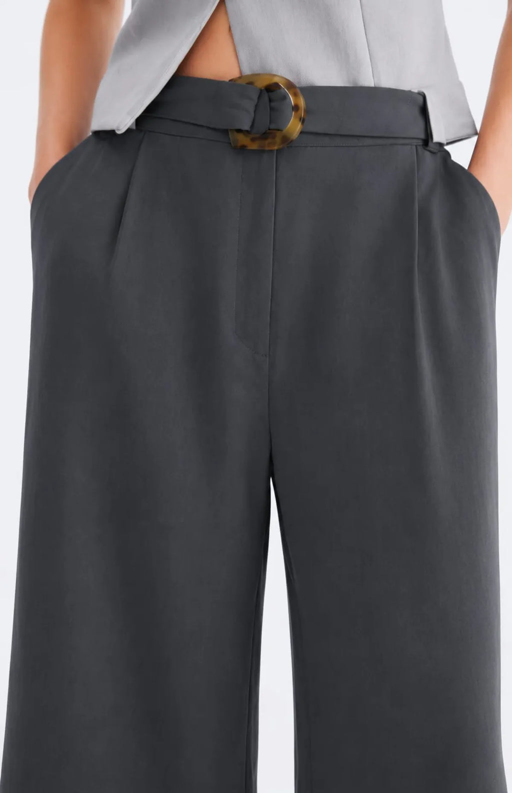 Korean Style High Waist Buckle Gray
