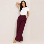 Korean Style High Waist Belted Maroon