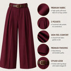 Korean Style High Waist Belted Maroon